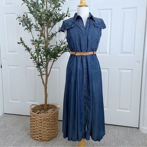Denim Midi Dress with Belt